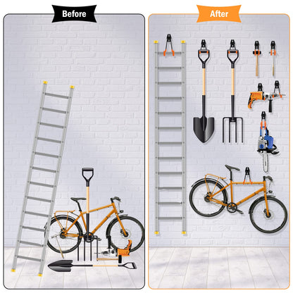Kitmiido Steel Garage Storage Hooks - 12 Pack Anti-Slip Coating, Heavy Duty Wall Mount Hooks for Hanging Bike, Ladder, Garden Tools (Orange)