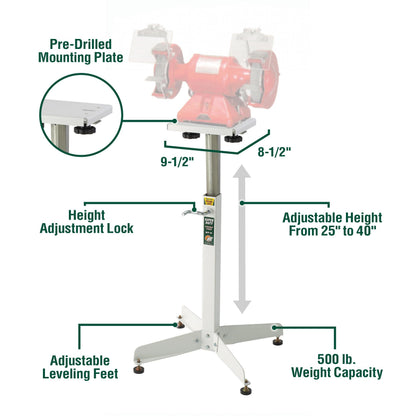 HTC Bench Grinder Stand Adjustable Height From 25 to 41 Inch Heavy Duty 500 lb Capacity Universal Power Tool Stand White HGP-10
