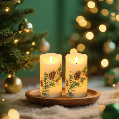 Lasumora Pinecone LED Candles with 6H Timer, flameless Candles with Flickering Flame, Waxy Pillar 2 Pack Flickering Acorn Decor Woodsy for Fall Christmas Decor (3 inches x 5.7 inches)