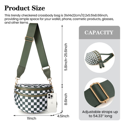 Nylon Crossbody Bags Bum Bag for Women Large Sling Bag Purse with Adjustable Strap（Black）