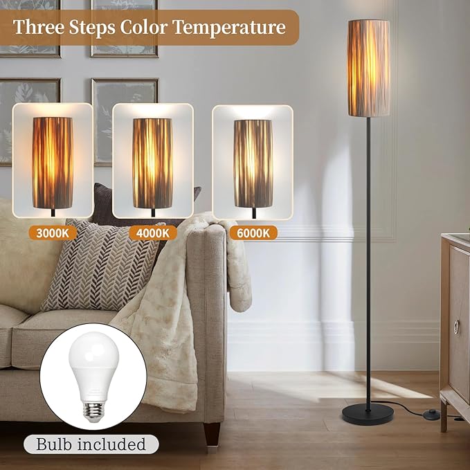 Ruiever Floor Lamp for Living Room, Rattan Boho Floor lamp, Modern Standing lamp