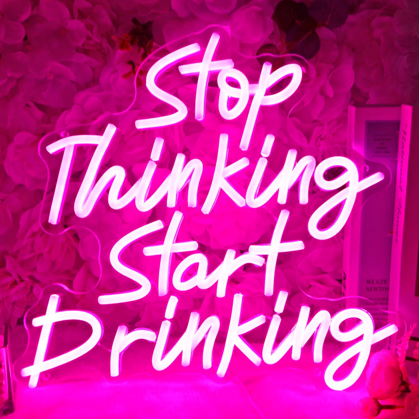 Planzo Stop Thinking Start Drinking Neon Sign Wall Decor Beer Sign for Home Bar Pub Bistro Man Cave Garage Night Club Coffee Shop LED Light Sign Kitchen Bedroom Birthday Party Gift 5V USB Pink