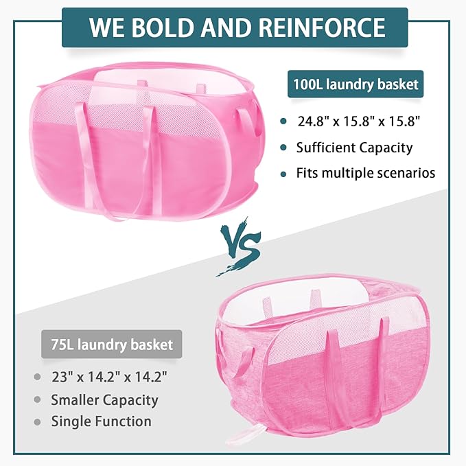 100L Collapsible Laundry Baskets, Tear Proof Pop Up Laundry Hamper