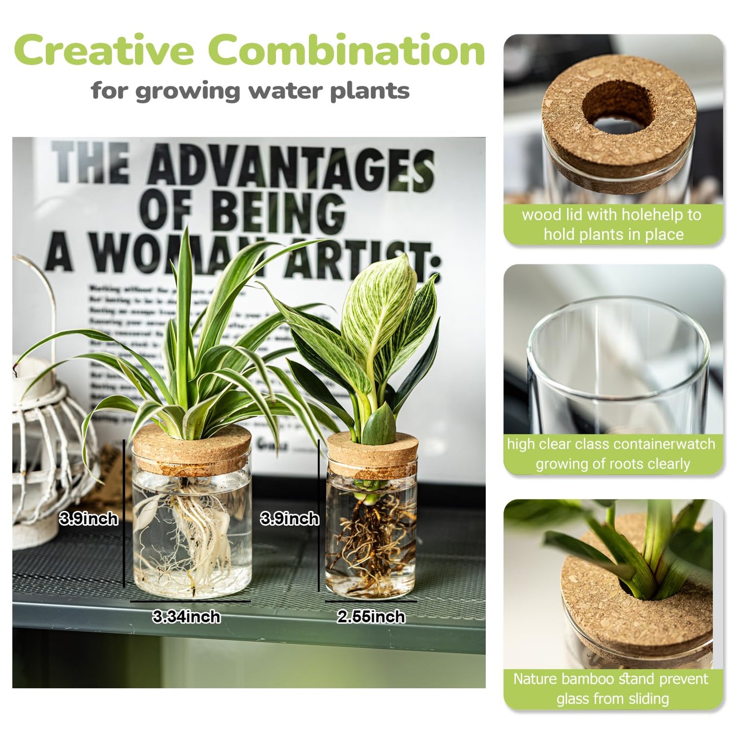 CHPINDAM Glass Propagation Stations for Plants -Desktop Flower Vases,Propagation Flower Vases Set – 2 Large & 2 Small for Plant Cuttings，for Living Room, Bedroom Decoration,Home,Office Decor (4)