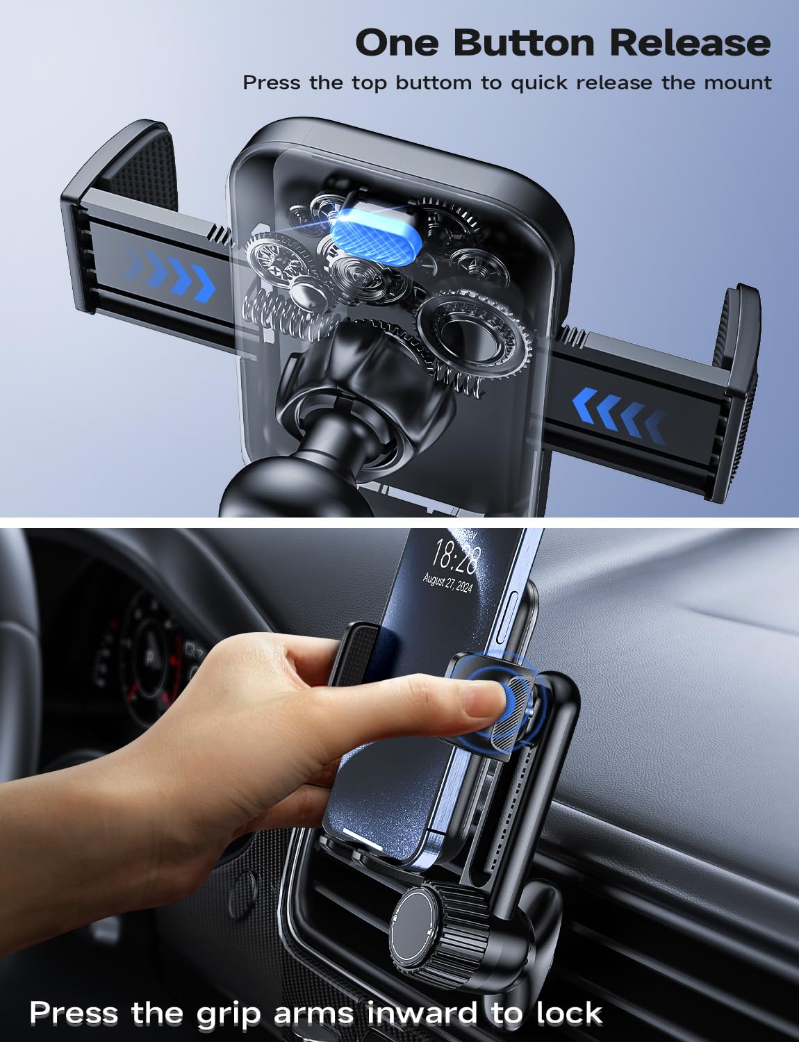 Phone Holder for Car Vent: [Never Blocking] Air Vent Cell Phones Mount, Quick Release Car Phone Mount with Stable Hook Clip, 360° Rotation Mobile Phone Automobile Cradle for iPhone Samsung Huawei etc
