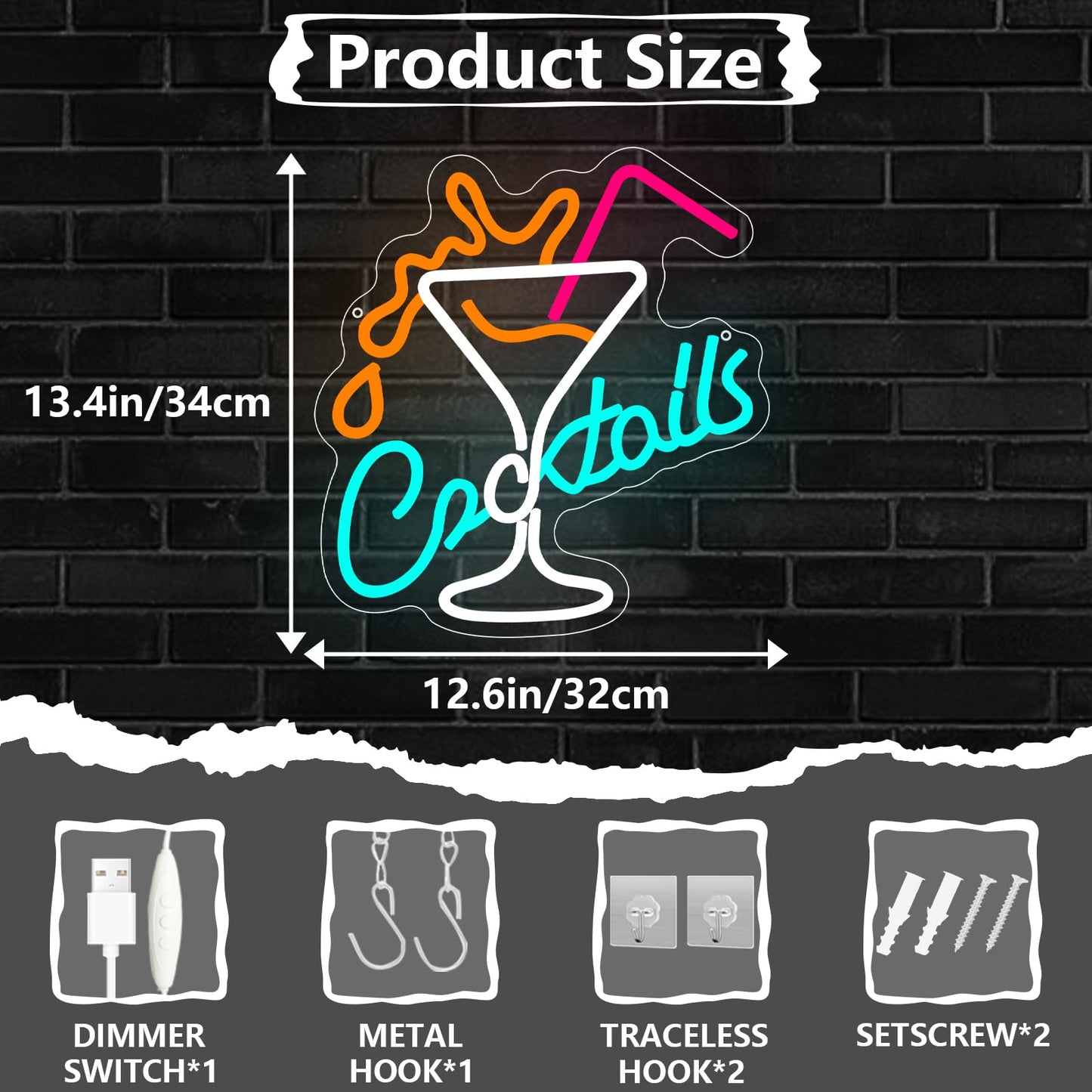 Cocktails Bar Neon Sign for Wall Decor, Led Cocktail Sign Glass Shaped USB Powered Neon Lights for Home Bar Man Cave Pub Cafe Beer Shop Art Wall Decoration
