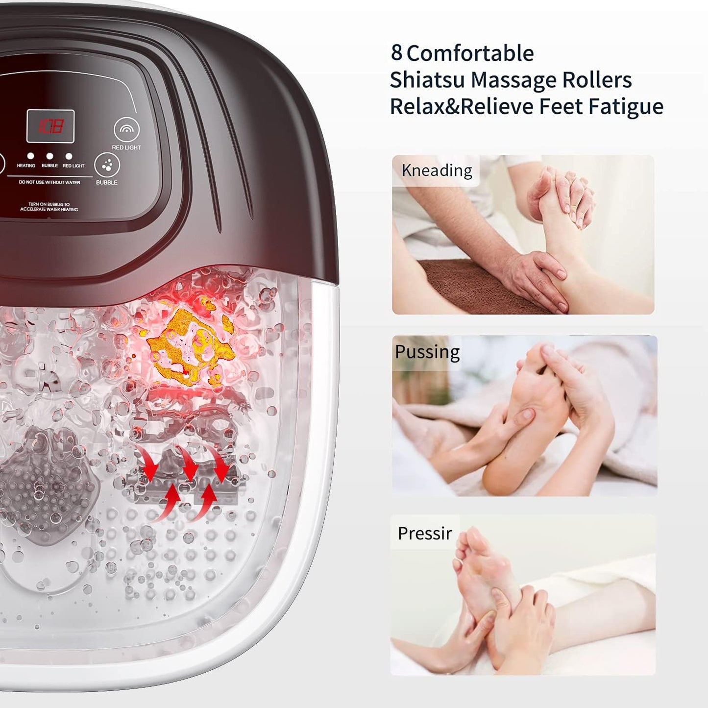 MODILIC Foot Soaking Tub, Foot Spa Bath Massager with Heat, Epsom Salt,Bubbles, Vibration and Red Light,Foot Soaker, Birthday Gifts for Mom Dad Women Men Her Him