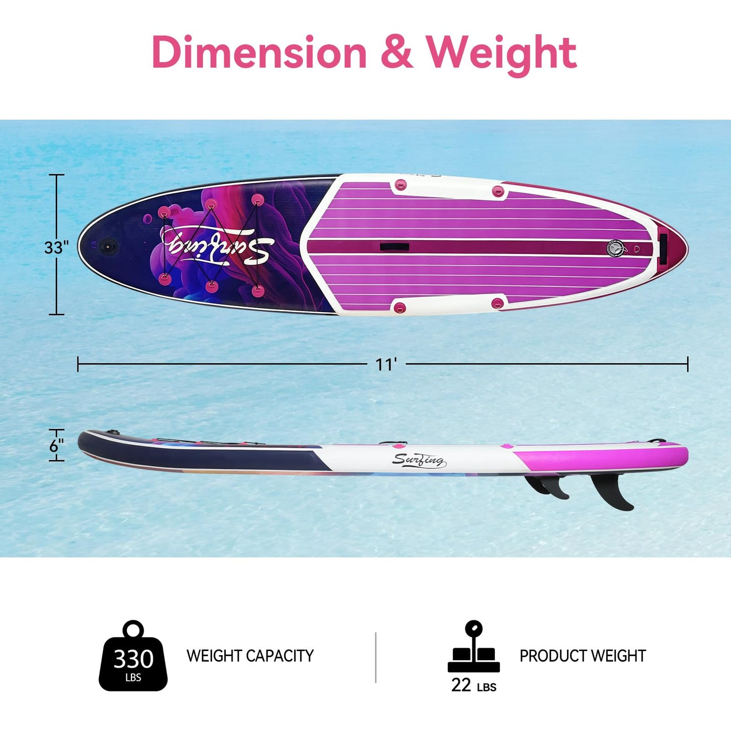 YUSING Inflatable Paddle Board with Seat, 11' x 33'' x 6" SUP, Extra Wide Paddle Boards for Adults, Non-Slip Deck Stand Up Paddle Board with Kayak and SUP Accessories, 3 Removable Fins(Purple)