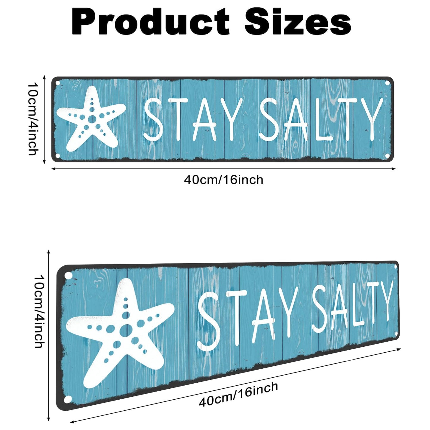 Stay Salty Sign - Coastal Metal Wall Decor - Rustic Beach House, Bathroom and Classroom Art with Starfish Motif - Summer Nautical Gift for Beach Lovers, 4x16 Inch