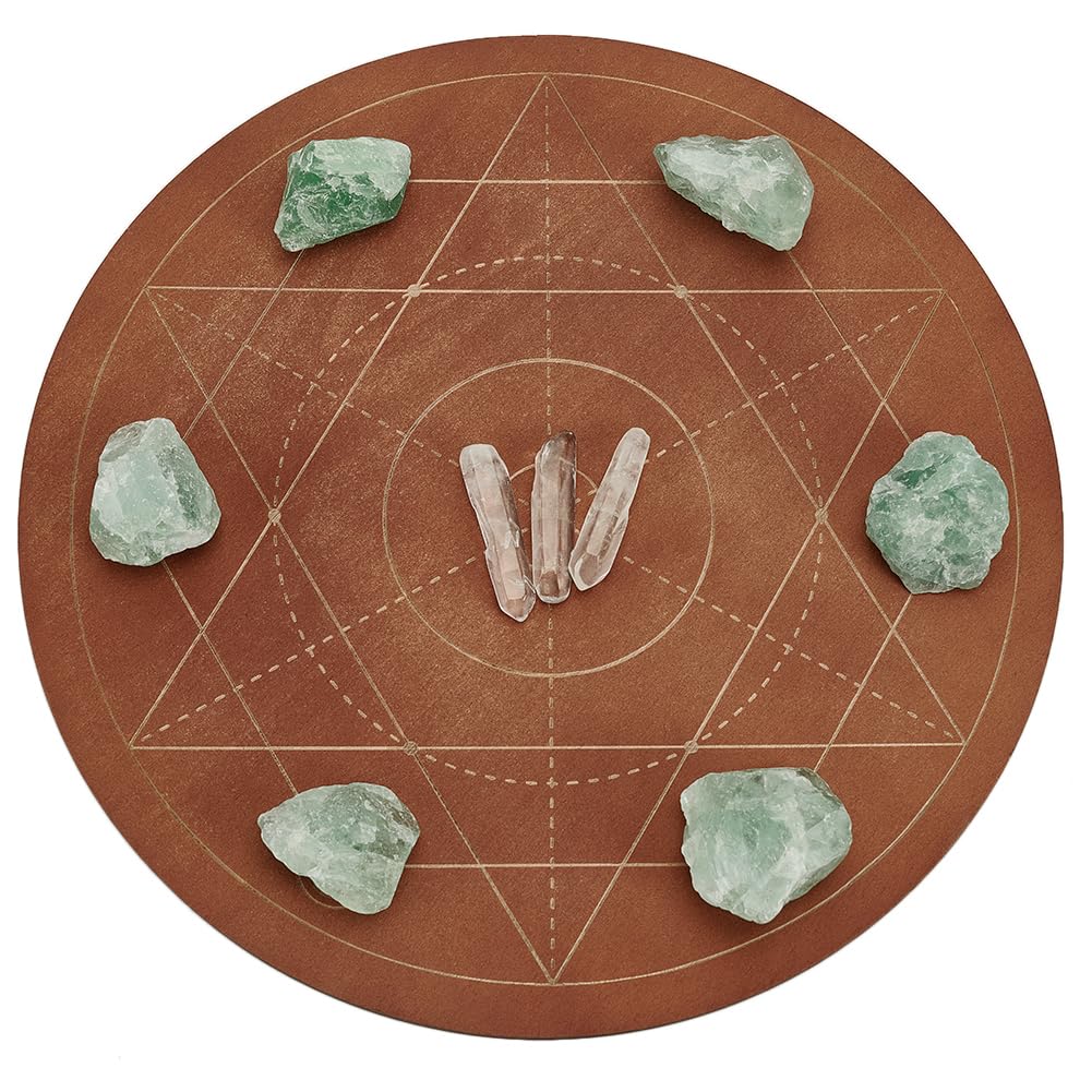 FINGERINSPIRE 10 inches Diameter Wooden Crystal Grid Board Round Sacred Geometry Energy Grids Board Metatron's Cube Crystal Grid Plate for Witchcraft Wiccan Altar Ritual Sacred Space Decor