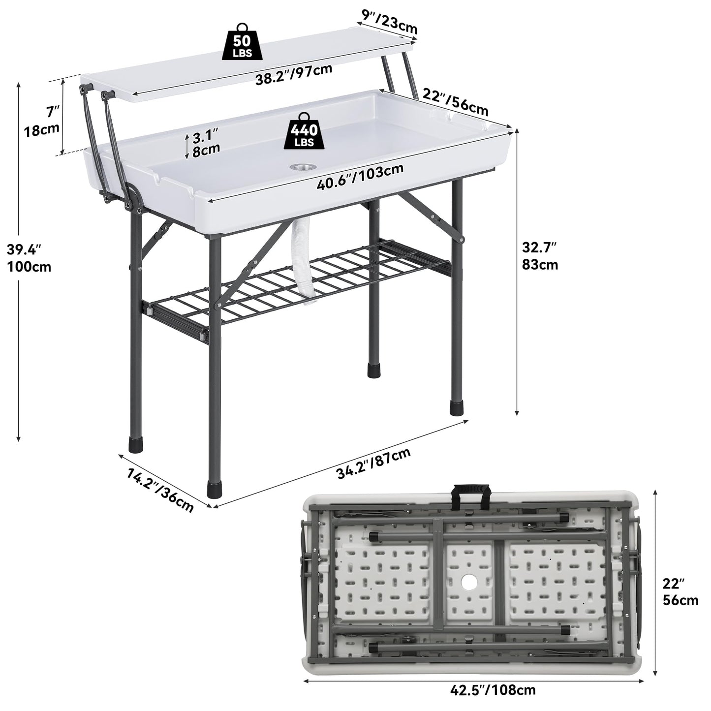 YITAHOME Two-Tier Ice Table, 4FT Folding Ice Cooler Table with Drain and Detachable Skirt, Portable Ice Table for Parties, Picnics, Camping, Weddings, BBQs
