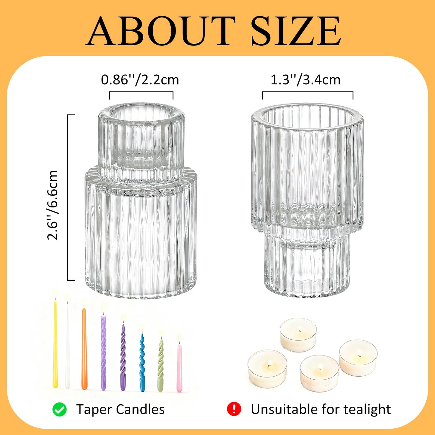 Turvono Clear Glass Taper Candle Holders Set of 12, Small Tapered Candlestick Holders in Bulk, Modern Short Candle Sticks for Dining Table Centerpiece Wedding Christmas Party & Holiday Decorations