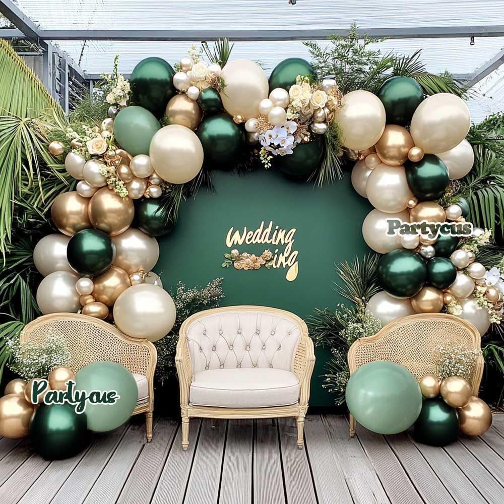 Emerald Green Gold Balloon Arch Kit Double Stuffed Dark Dusty Green Pearl White Sand Latex Christmas Balloon Garland for Birthday Wedding Anniversary Xmas Winter New Year Party Decoration