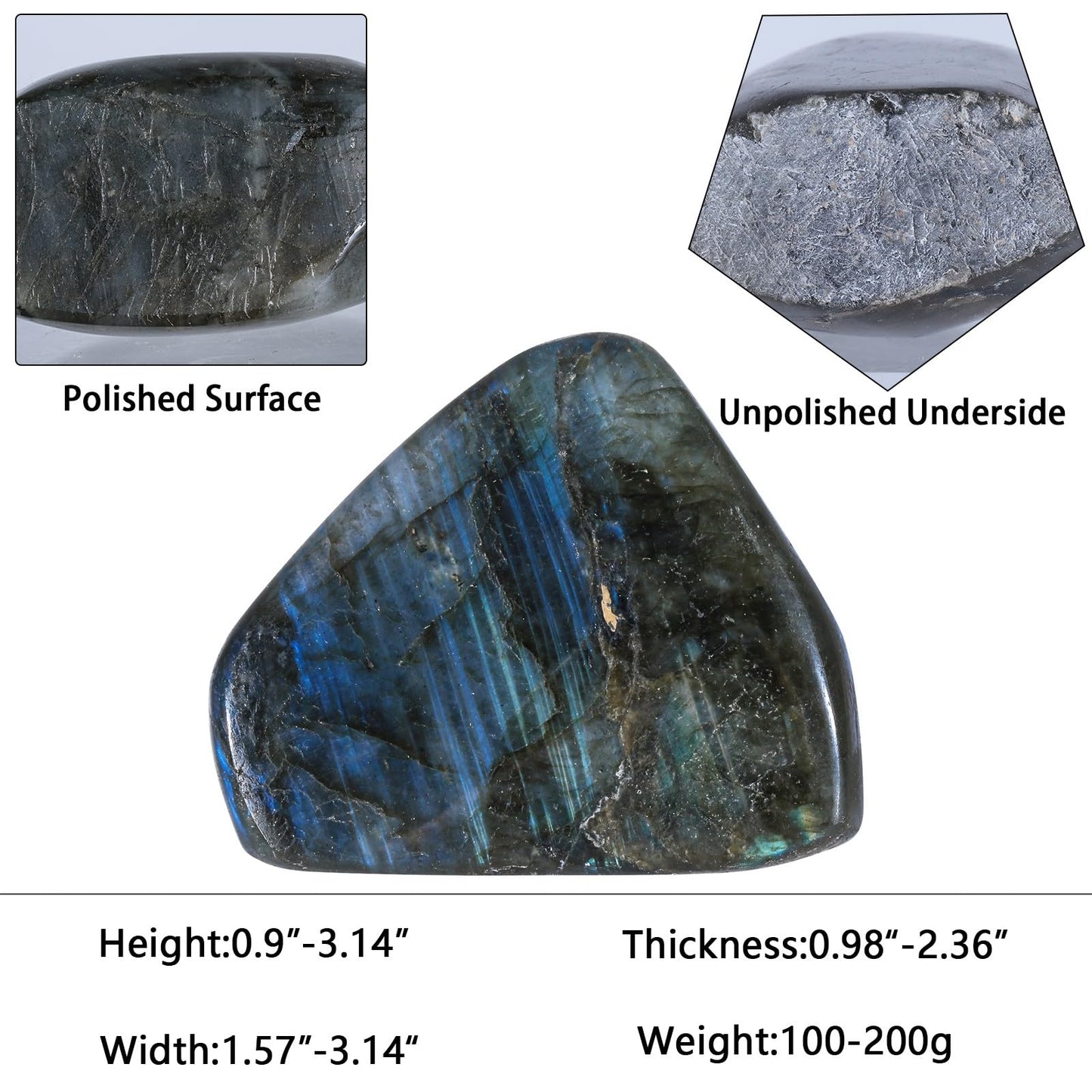 moonsix Natural Labradorite Upright Crystal Rock Slab for Reiki Healing, Irregular Polished Palm Stone for Home Office Table Decor, 0.98-3.15 inch