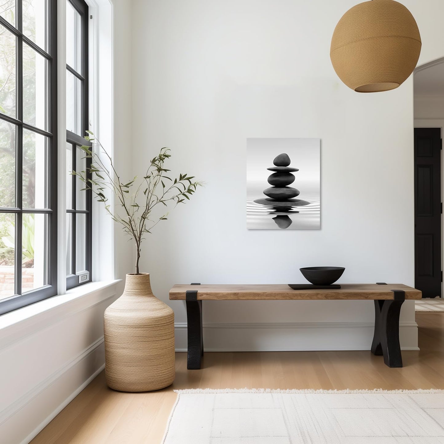 LZIMU Black and White Zen Wall Art Stones in Water Pictures Print on Canvas for Bathroom Yoga Meditation Spa Room Living Room Bedroom Wall Decorations Framed (Zen-1, 12"x18" (30x45cm))
