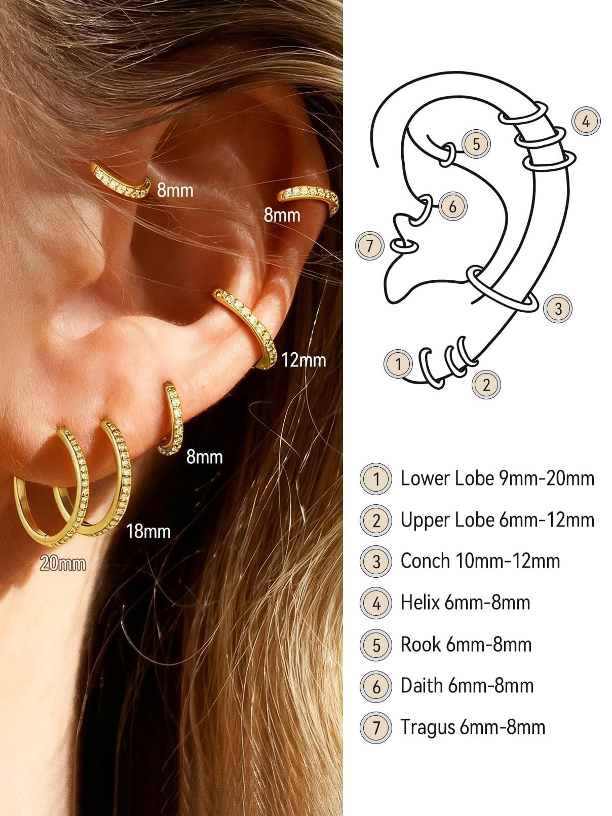 FaithHeart Cubic Zirconia Hoop Earrings for Women, 14K Gold Hypoallergenic Huggie Hoop Earrings, Small Cartilage Earrings for Women 18mm, Send Gift Box