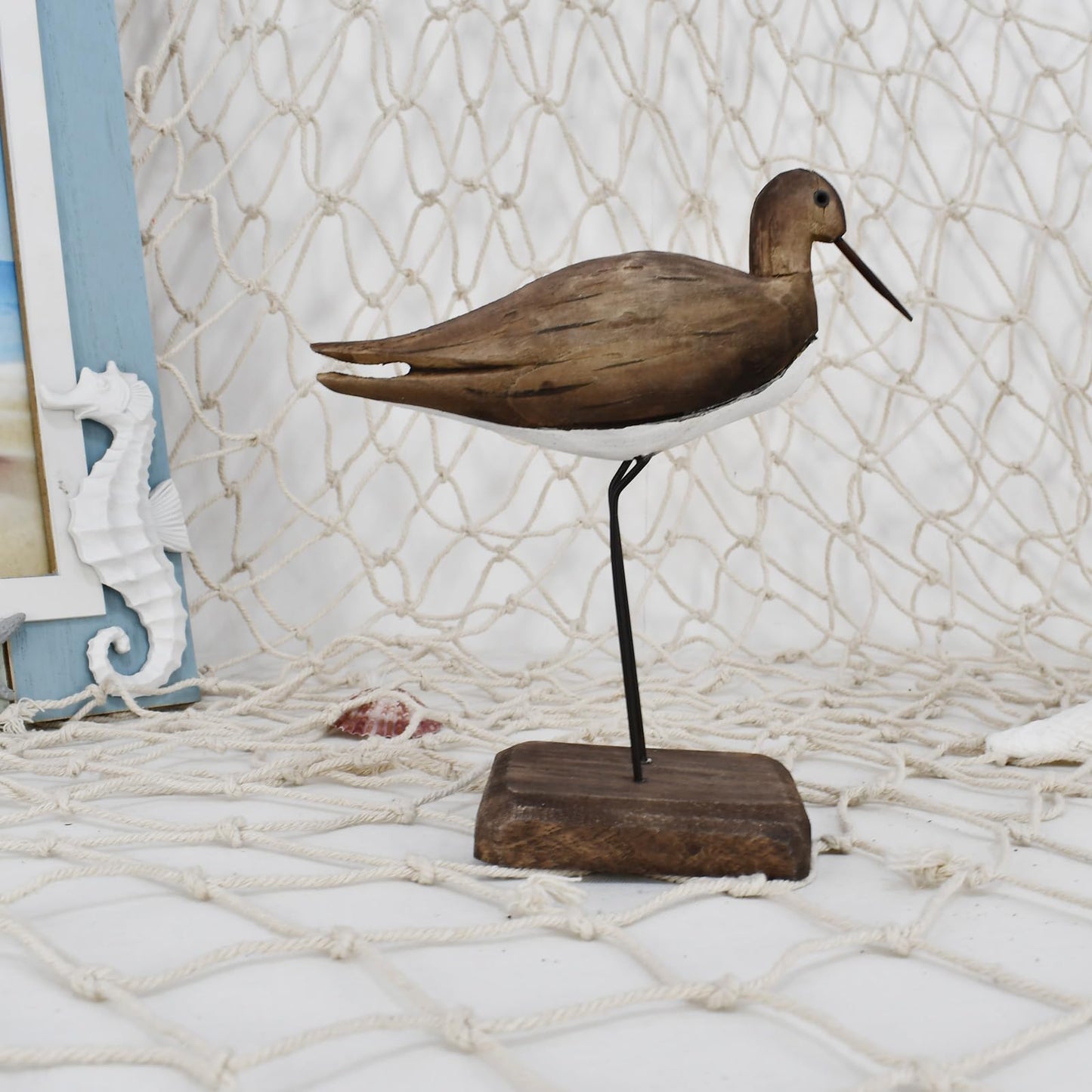 wovorins Wood Bird Statue Nautical Decor Decorative Sea Birds Sculpture Wooden Tabletop Figurine Coastal Ocean Beach Themed Decoration for Home Yard Bathroom Living Room (6.7" H)