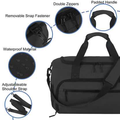 Gym Bag for Men Women, Sports Duffle Bags with Wet Pocket & Shoes Compartment, Water Resistant Overnight Duffel Bag - Light Black