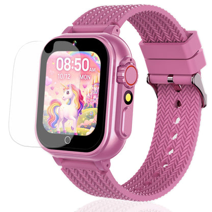 Goodatech Kids Smart Watch for Boys Girls, 1.54'' Smartwatch with 26 Puzzle Games, HD Camera, Video Music Player, Pedometer, Flashlight, Audio Book, Aluminum Case and Sport Band (Pink)