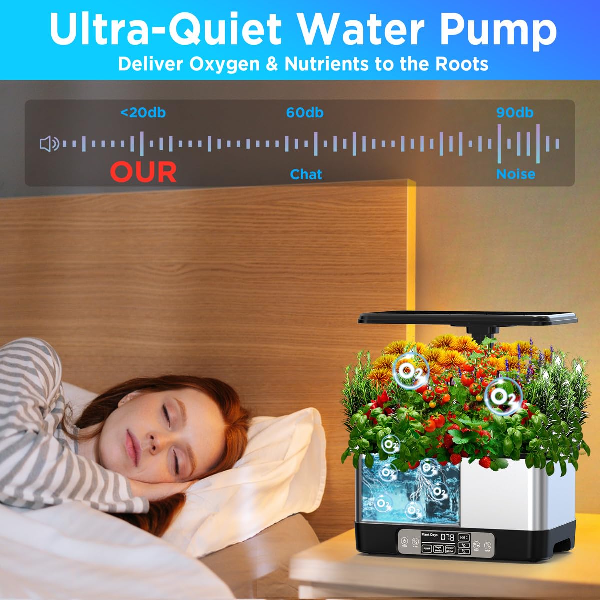 Hydroponics Growing System Indoor Garden, Smart Indoor Herb Garden with Grow Light, in Door Gardening System 8 Pods, APP & WiFi Control, Auto Timer, Quiet Pump, Stainless, Gift for Women Mom, Black