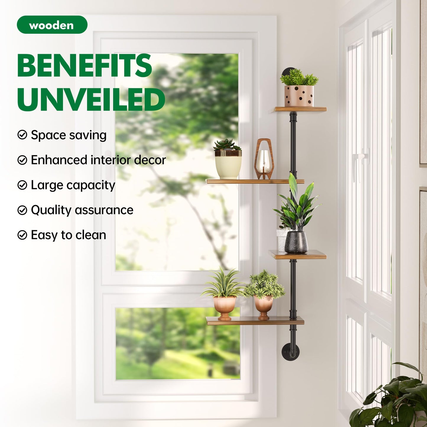 YQSLYSF 4-Tier Wooden Metal Corner Plant Stand - Floating Plant Shelf for Indoor Garden Decor (Pot up to 8")