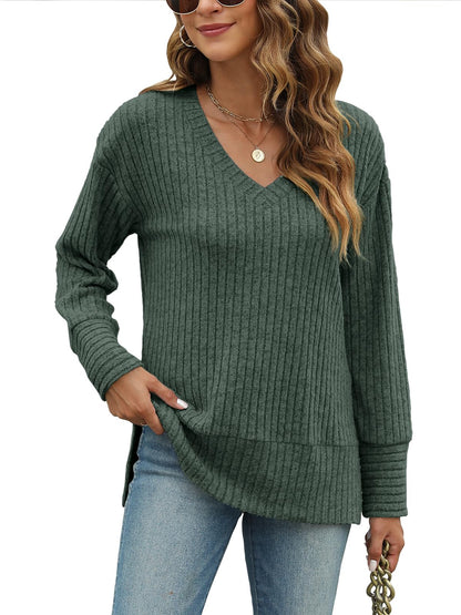JomeDesign Womens Sweaters Long Sleeve V Neck Shirts Loose Casual Fashion Tops