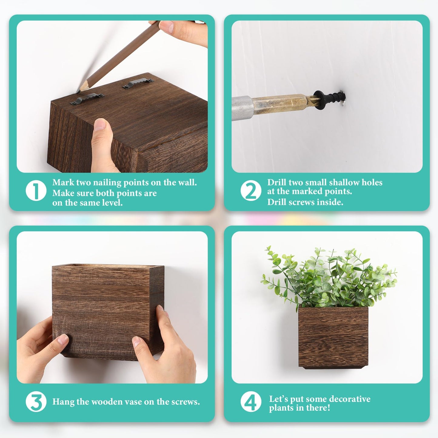 Qinyoung 4 Pack Wood Wall Planters Natural Hanging Plant Pots 5.5 x 5 Inches Natural Farmhouse Wall Hanging Decor Vase for Indoor Dried Flowers and Faux Greenery