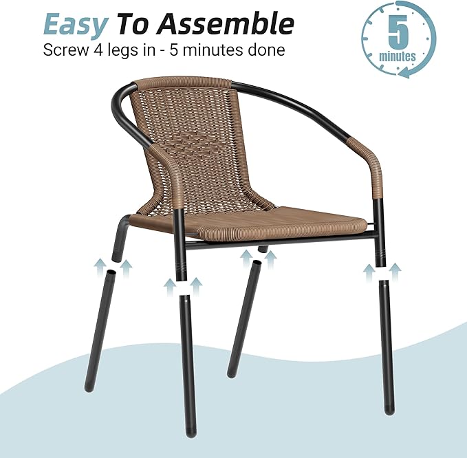 Amopatio Outdoor Dining Chairs Set of 4, Stackable Patio Chairs, Rattan Wicker Patio Dining Chairs Set of 4, Bistro, Deck, Yard, Porch, Brown