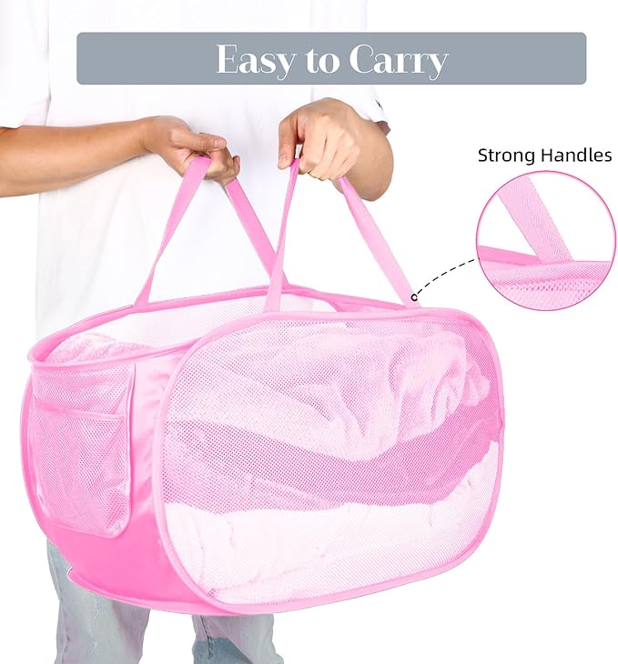 Durable Collapsible Laundry Baskets, Mesh Pop Up Laundry Hamper