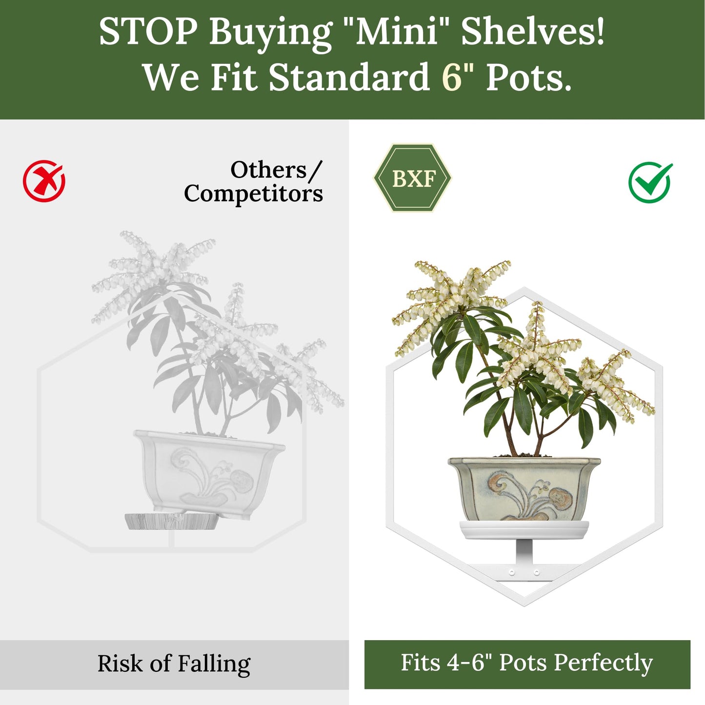 BXF Hexagon Floating Frame Plant Stand - 2 Pack Metal Wall Mounted Planters - Minimalist Geometric Hanging Decor for Indoor Succulents & Air Plants,White