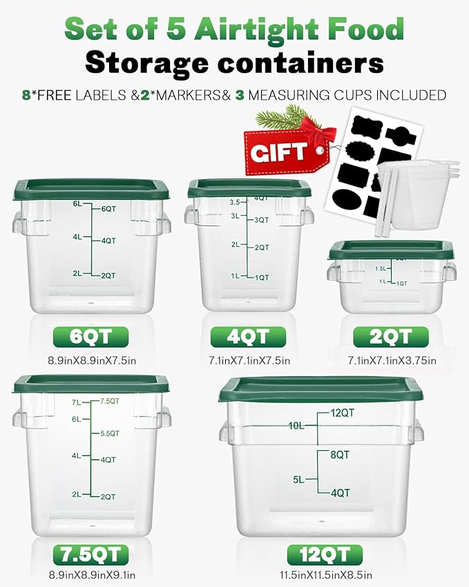 4QT NSF Food Storage Containers: 8 PCS Commercial Clear Food Storage Containers