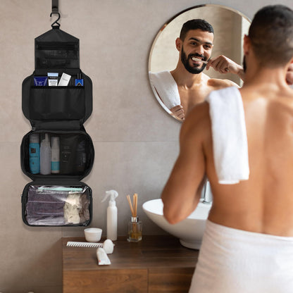 homchen Hanging Travel Toiletry Bag, Waterproof Folding Portable Cosmetic Wash Bag for Men and Women (M, Black02)