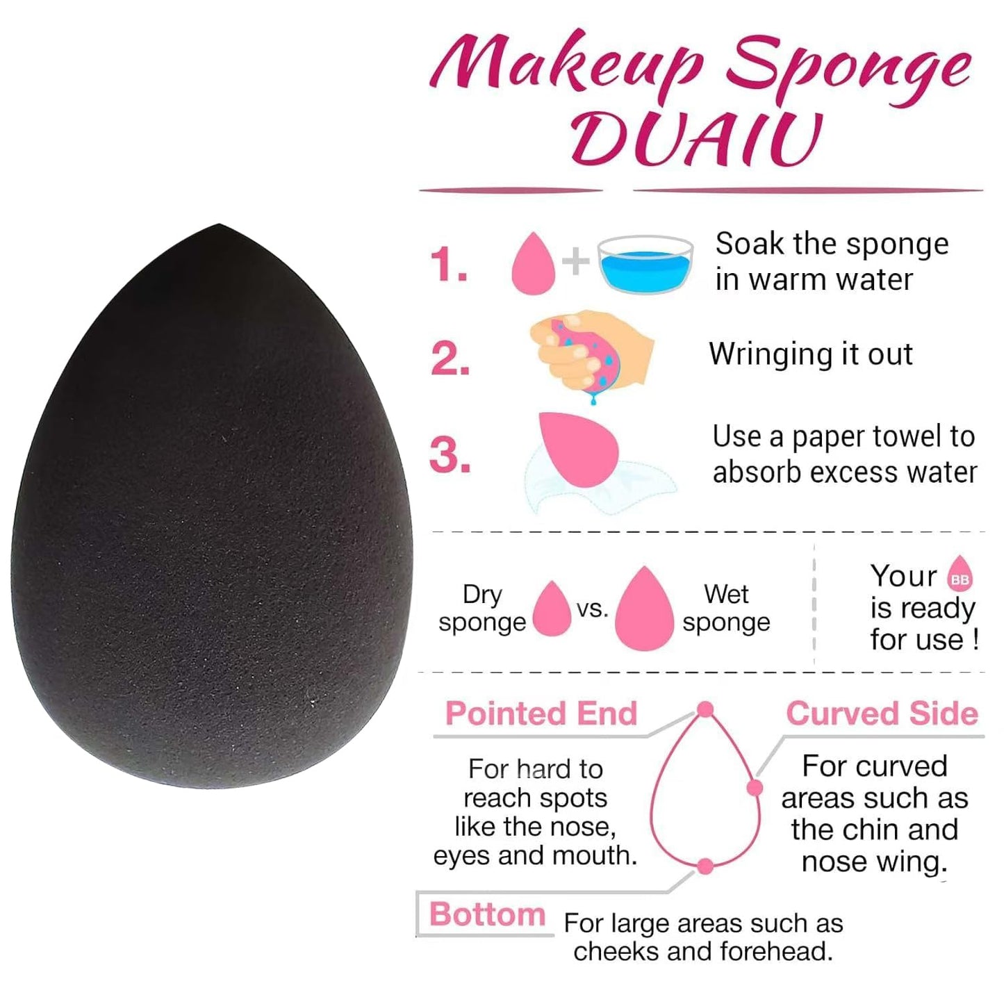 12 Pcs Black Makeup Sponges for Foundation Bulk Latex-Free Reusable big Beauty Sponge Blender Cosmetic Applicator For Powder Cream and Liquid Makeup Tools Set