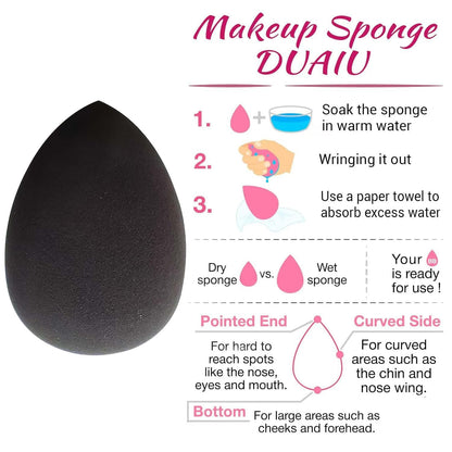12 Pcs Black Makeup Sponges for Foundation Bulk Latex-Free Reusable big Beauty Sponge Blender Cosmetic Applicator For Powder Cream and Liquid Makeup Tools Set
