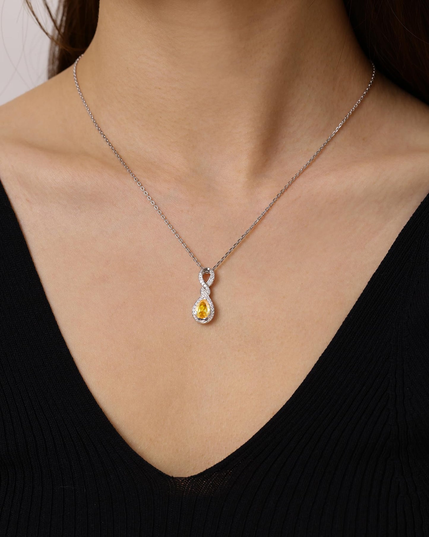 FANCIME Citrine Necklace November Birthstone Sterling Silver Dainty Infinity Knot Pendant Necklace Yellow Gemstone Fine Jewelry Anniversary Birthday Graduation Mothers Day Gifts for Women Her Mom