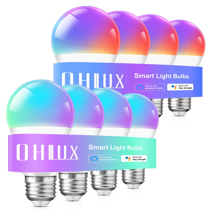 OHLUX Smart Light Bulbs, Color Changing LED Bulbs for Alexa and Google Assistant, 2.4GHz WiFi and Bluetooth with Music Sync, E26 A19, 120V, 4 Pack