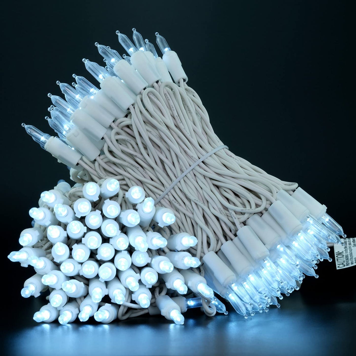 YULETIME 200 Cool White LED Christmas Lights, 66 ft White Wire String Light
