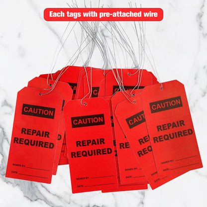 50 pcs Repair Require Tags with Pre-Attach Wire,PVC Plastic Maintenance Required Tags
