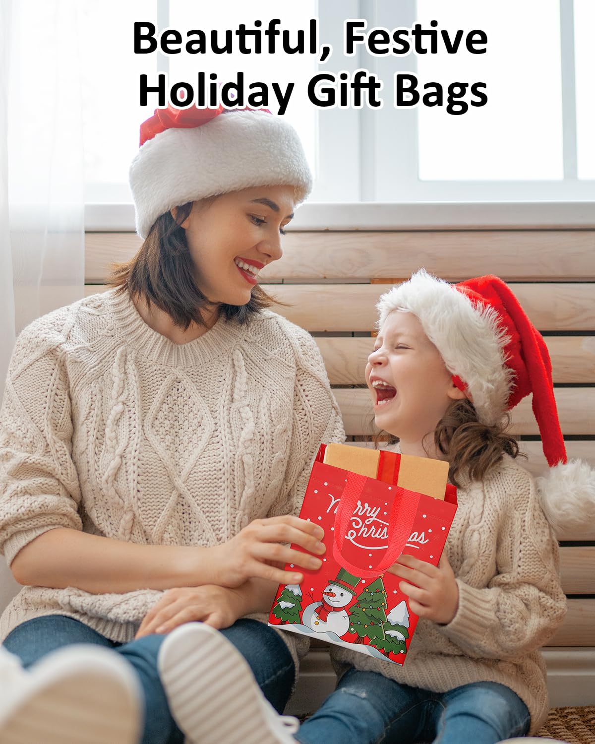YALTOON 12 Pack Small Christmas Gift Bags, Mini Xmas Bags with Handles, Christmas Party Favor Bags, Tiny Holiday Gifts Bag for Presents, Mini 7.9"x5.9"x3.5"