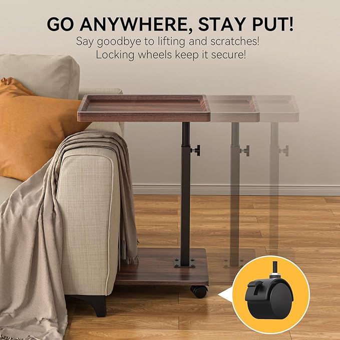 C Table End Table Adjustable Height, 360°Swivel TV Tray Table