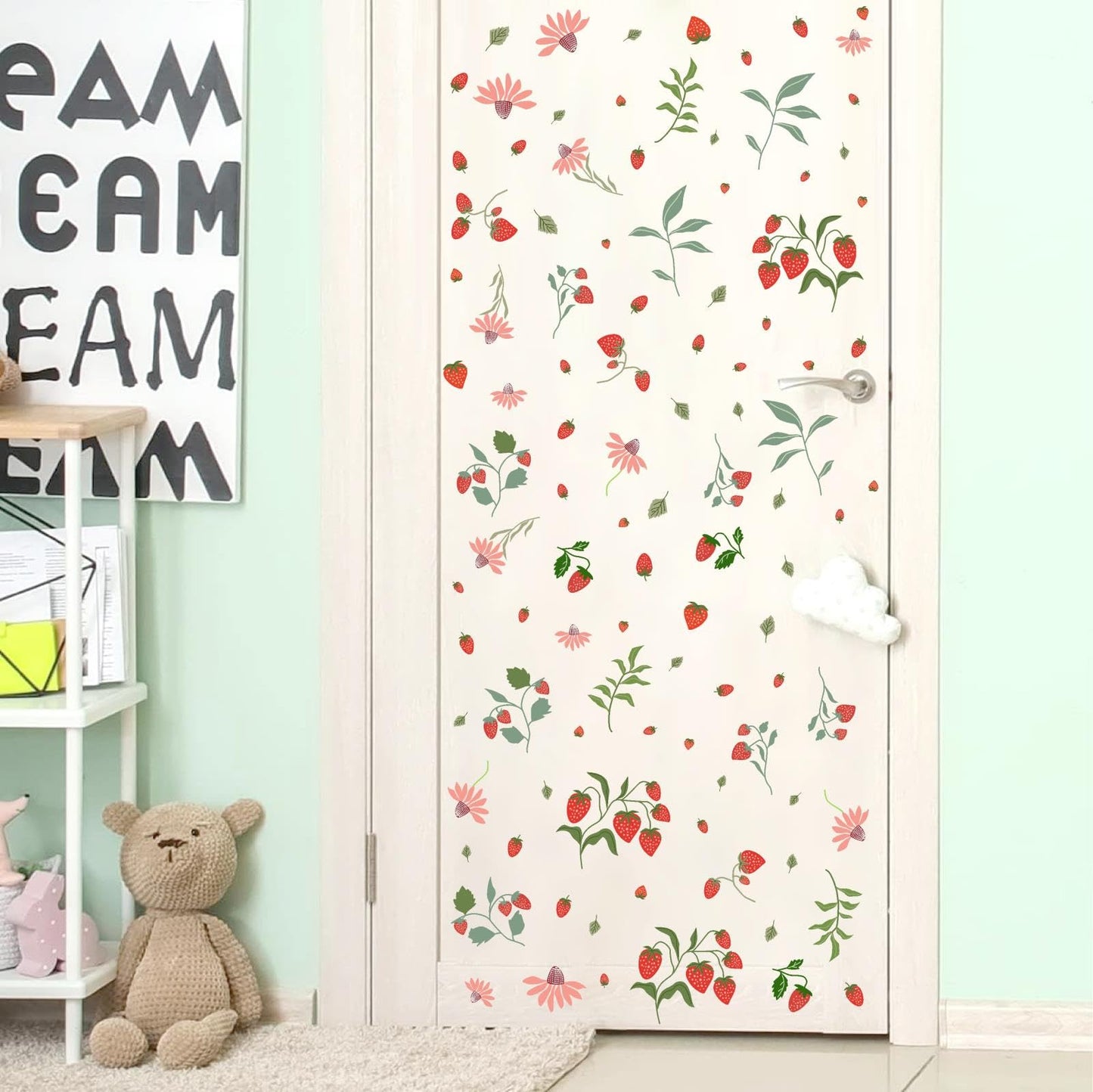 Strawberry Wall Decals Berry Fruit Wall Stickers Floral Leaf Fruits Leaves Stickers Cute Strawberries Wall Sticker Removable Berries Strawberry Decals for Nursery Girls Room Bedroom Decor