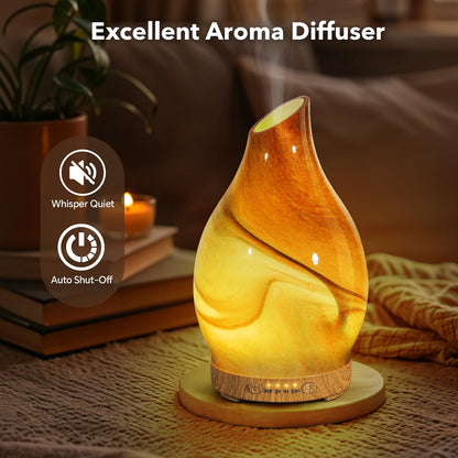 120ML Essential Oil Diffuser, 3D Glass Aromatherapy Diffuser with Auto Shut-Off and 7 Color LED Lights, Ultrasonic Mist Humidifier with 4 Timer for Home Office Bedroom (3D Fireworks)