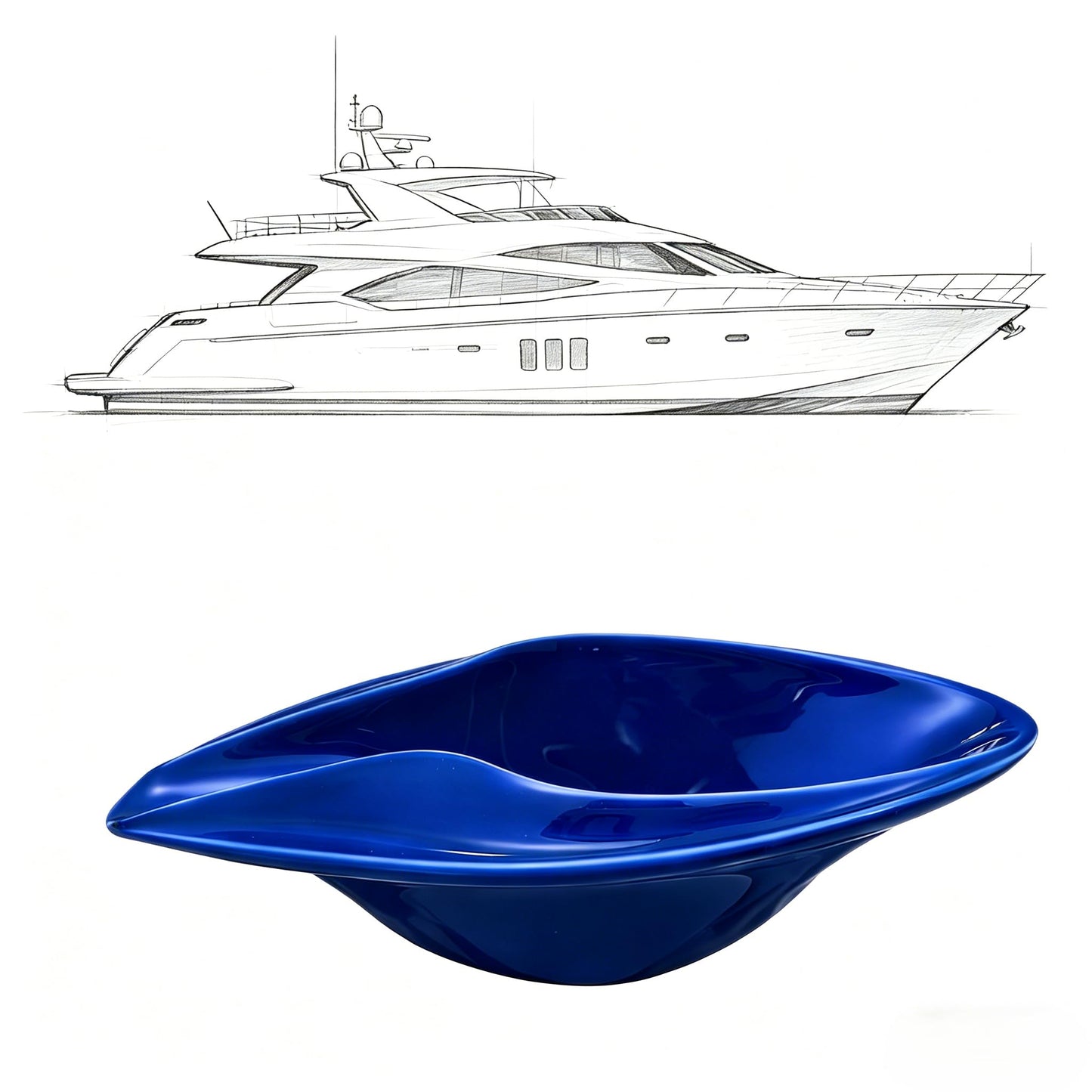 Ceramic Decorative Bowl Luxury Yacht-Inspired – Sculptural Glossy Blue Design, Modern Catchall Tray for Desk, Entryway & Coffee Table Home Décor