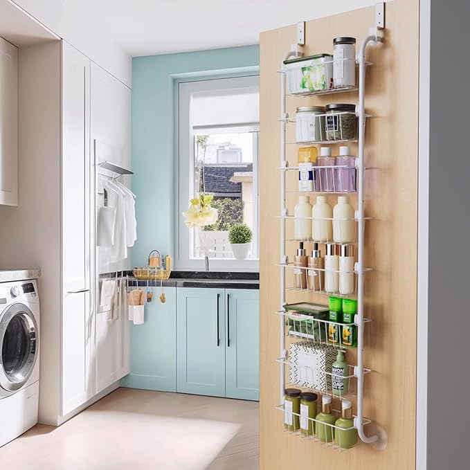 Delamu Narrow Over The Door Pantry Organizer, 8-Tier Metal Pantry Door