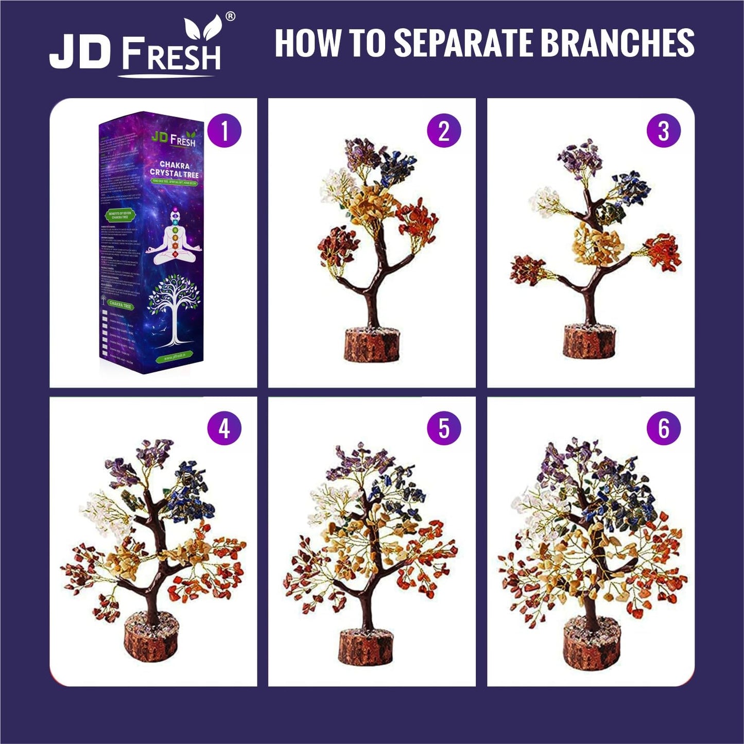 JD FRESH 300 Beads 7 Chakra Crystal Tree/Showpiece Good Luck and Positive Energy/Showpiece for Living Room/Natural Healing Gemstones Money/Lucky Tree for Good Luck (Multicolor)