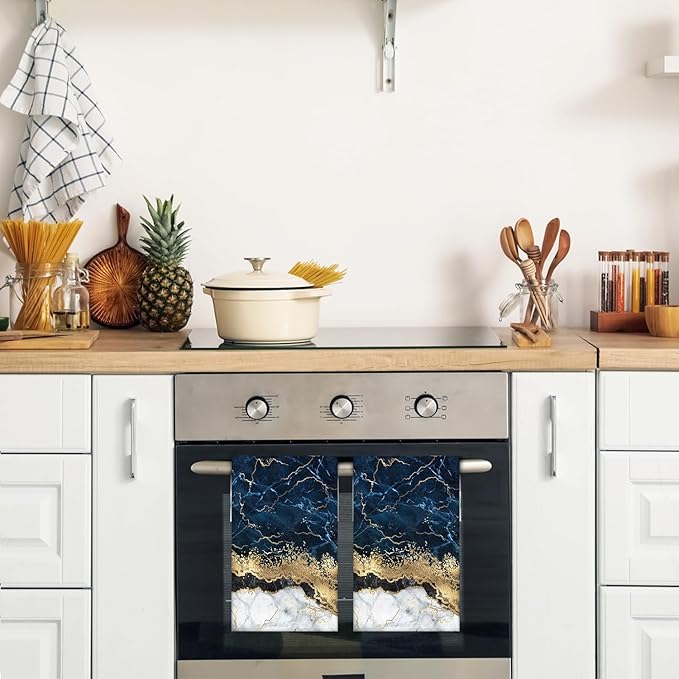 HAISUKA Blue & Gold Marble Lightweight Bath & Kitchen Towels