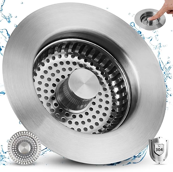 Hygie Rinse 3-in-1 Kitchen Sink Strainer Stopper Combo All Metal Stainless Pop