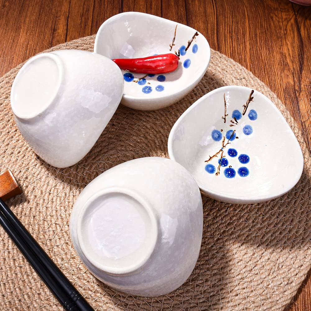 Whitenesser Ceramic Dipping Bowls Set of 5, 3.7 oz Japanese Style Mini Sauce Dishes, Hand-Painted Floral Patterned Prep Bowls for Soy Sauce, Sushi, Condiments, and Spices, Stackable Round Ramekins