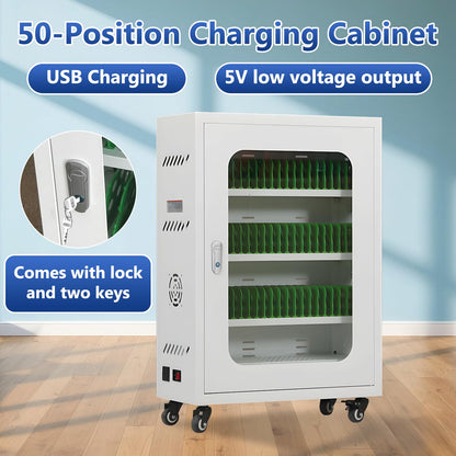 zyiesrsq Mobile Charging Cabinet for Cell Phone, 50 Device Charging Station, USB Charging Cart Locker, with Wheels & Combination Lock, Secure Phone Storage Cabinet (50Slots)