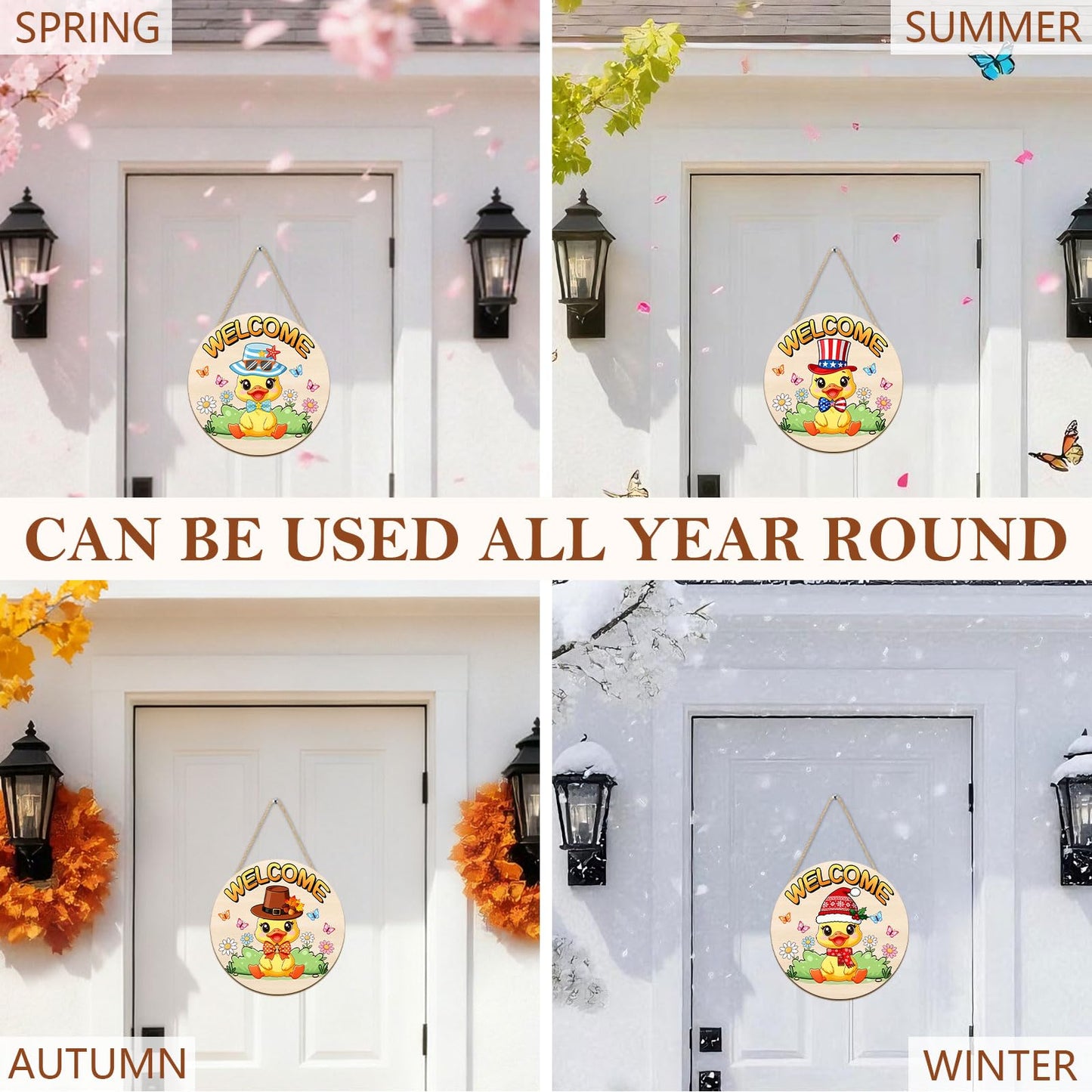 Interchangeable Wooden Duck Decoration, Christmas Hanging Wall Door Decor, Changeable Holiday Seasonal Decor and Detachable Hats Welcome Sign, Farmhouse Hanging Sign for Front Door, 16 PCS